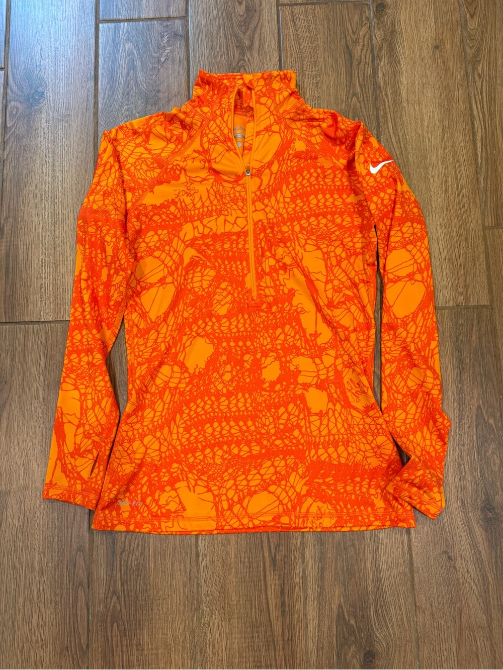 Nike Pro Women’s Orange Abstract 1/4 Zip Long Sleeve Size M
